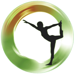 Logo: Yogahaltung in grünem Kreis